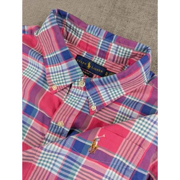 Ralph Lauren Other - Polo Ralph Lauren Oxford Shirt Mens XL Pink Blue Plaid Slim Fit Flesh Pony Top